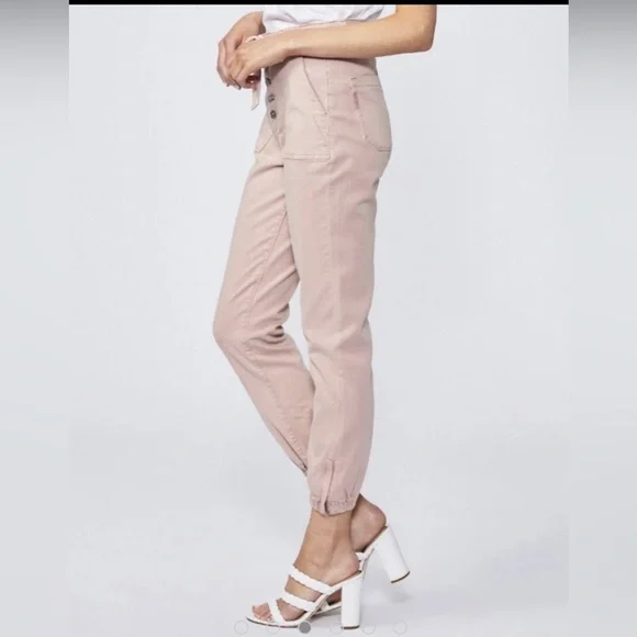 PAIGE Mayslie High Rise Exposed Button Fly Belted Jogger Rouge Glow Pink Sz 30 - Picture 6 of 12
